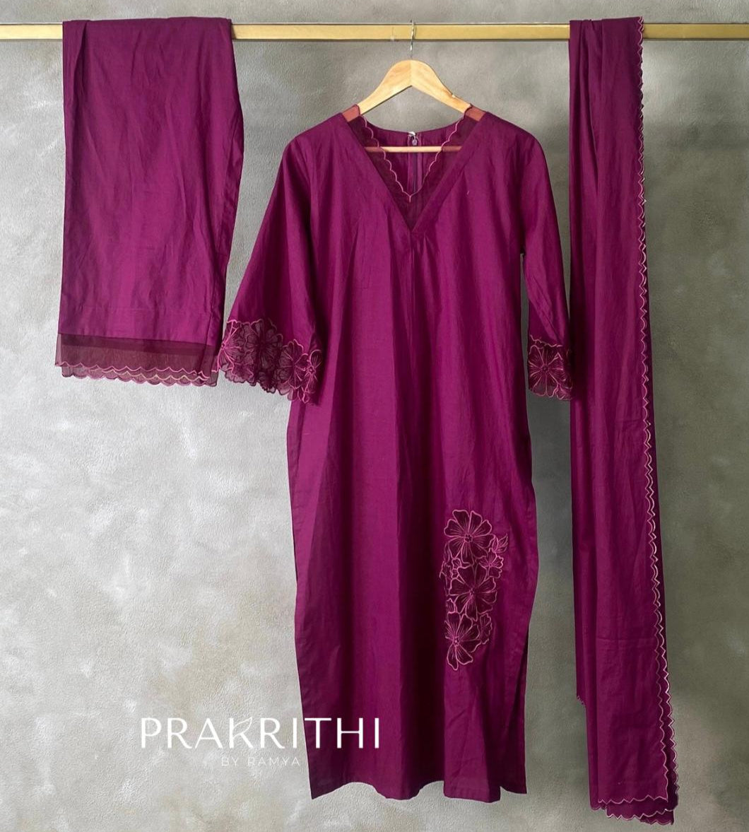 Wine color cotton salwar set - SLN42