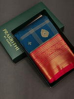 Peacock blue and red silk saree- PSS064B