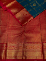 Peacock blue and red silk saree- PSS064B