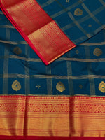 Peacock blue and red silk saree- PSS064B