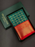 Peacock green and Red silk saree- PSSC3