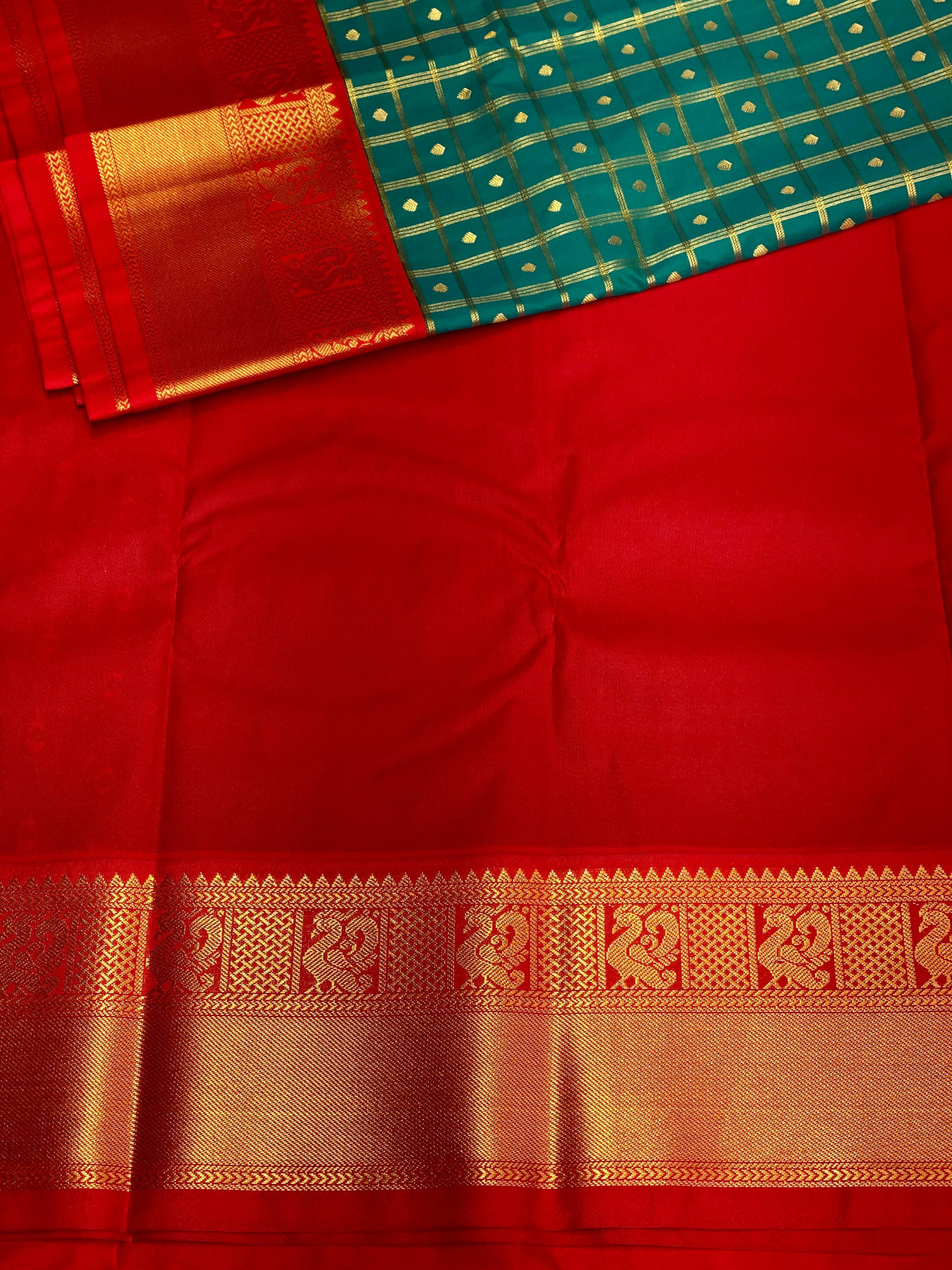 Peacock green and Red silk saree- PSSC3