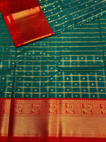 Peacock green and Red silk saree- PSSC3