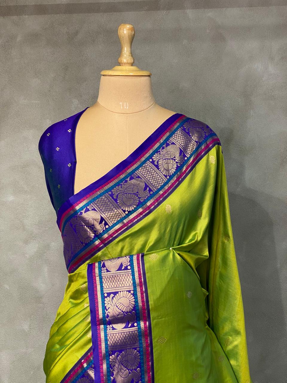 Parrot green and Violet Banarasi saree -BSPPARROT