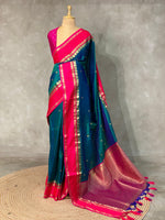 Peacock Blue and magenta Banarasi saree -BSP8