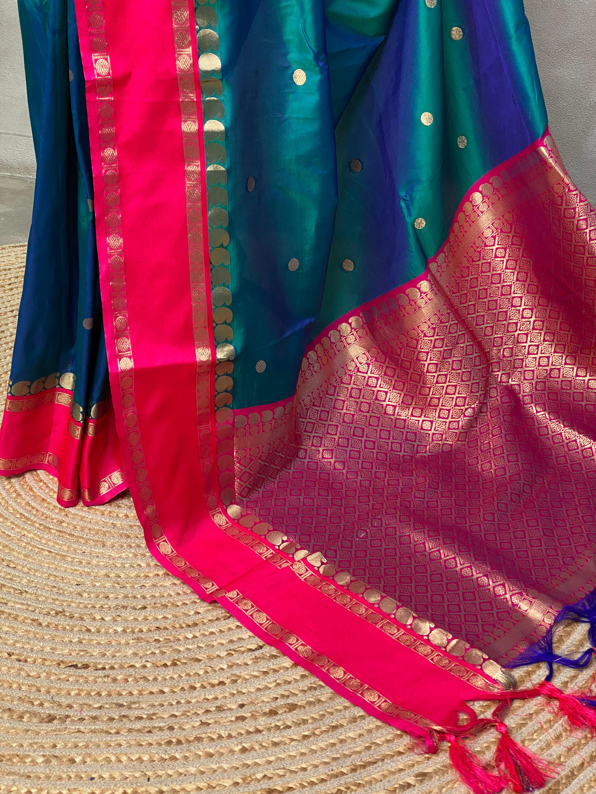 Peacock Blue and magenta Banarasi saree -BSP8