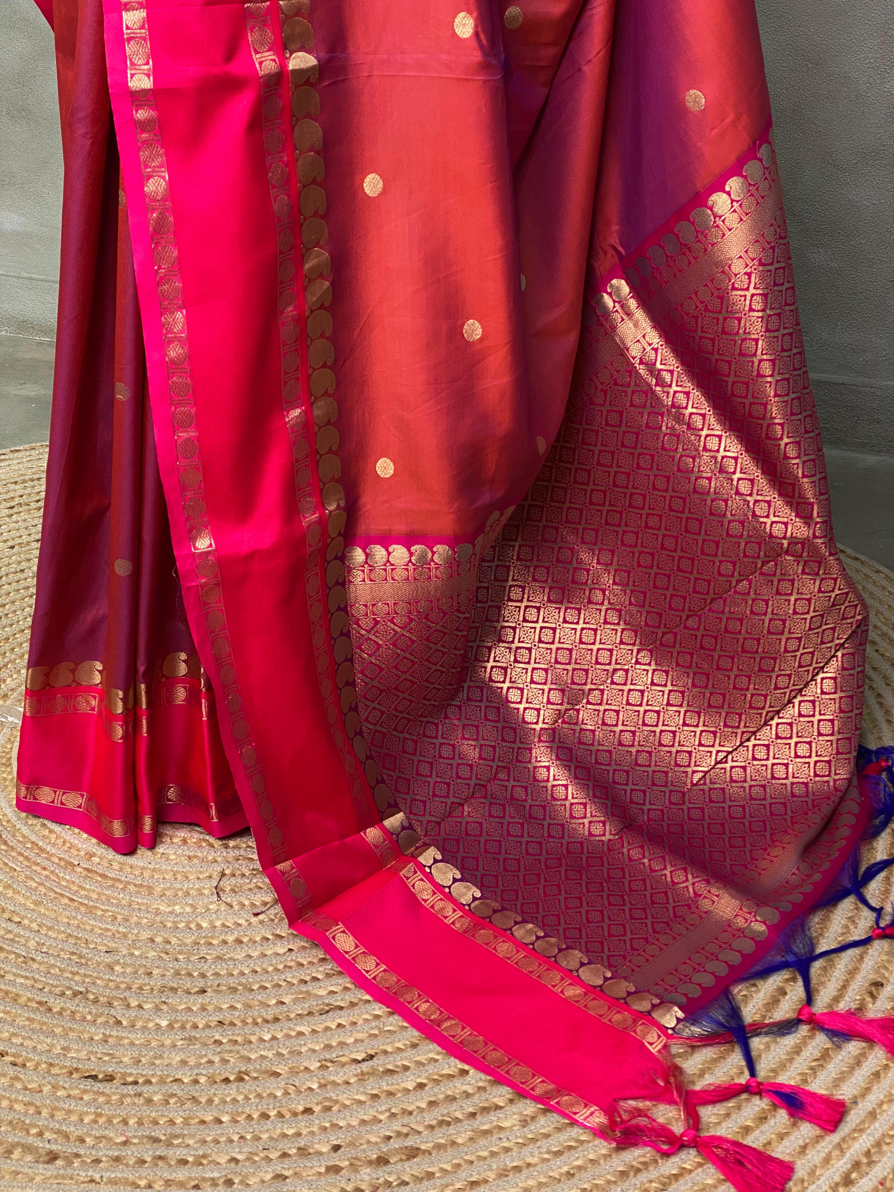 Maroon and magenta Banarasi saree -BSP8A