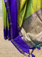 Parrot Green and blue Banarasi saree -BSP9P