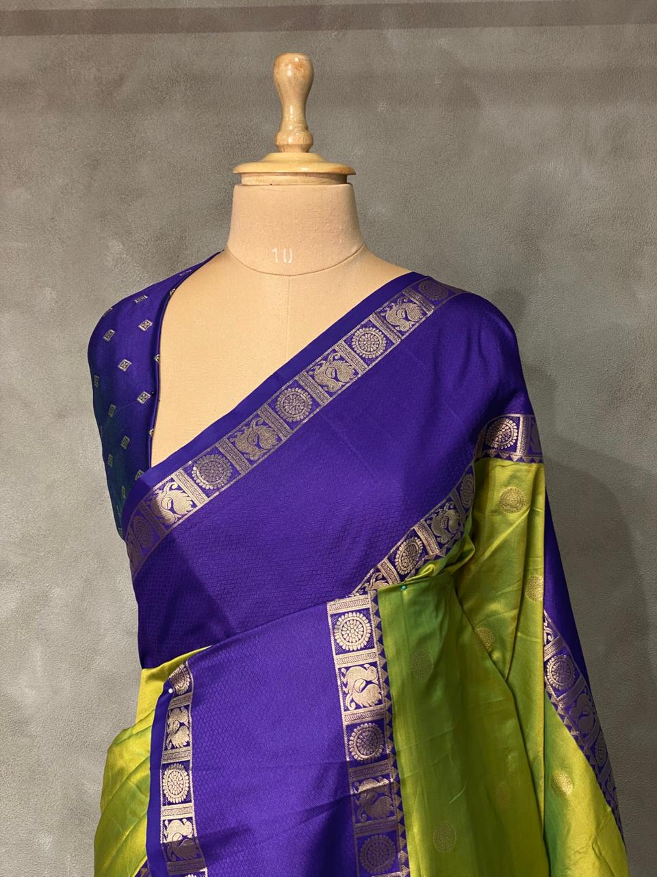 Parrot Green and blue Banarasi saree -BSP9P