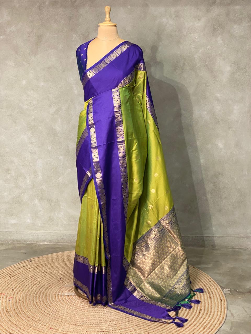 Parrot Green and blue Banarasi saree -BSP9P
