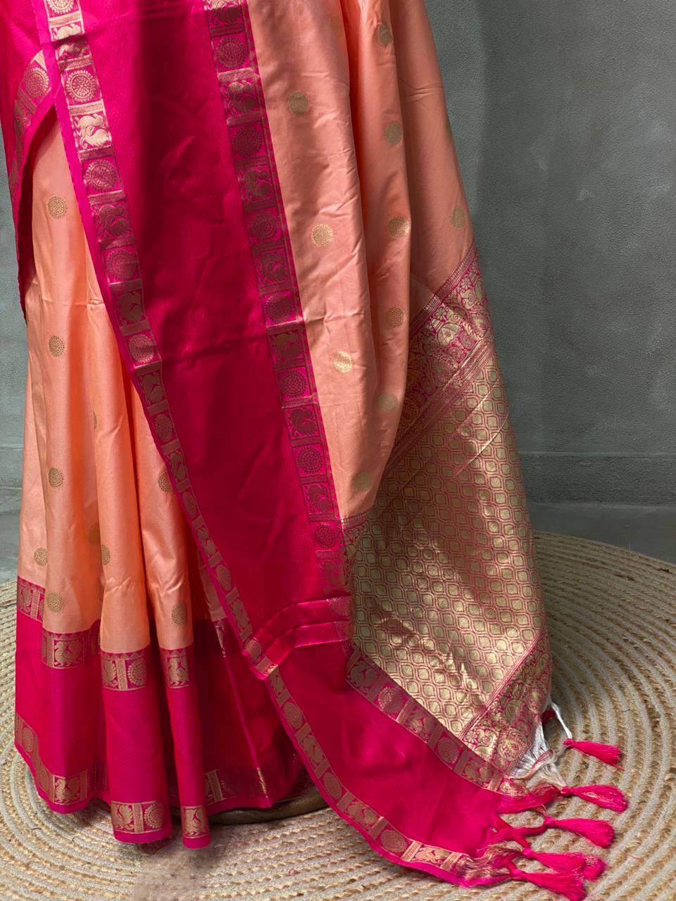 Peach and Magenta Banarasi saree -BSP9PE