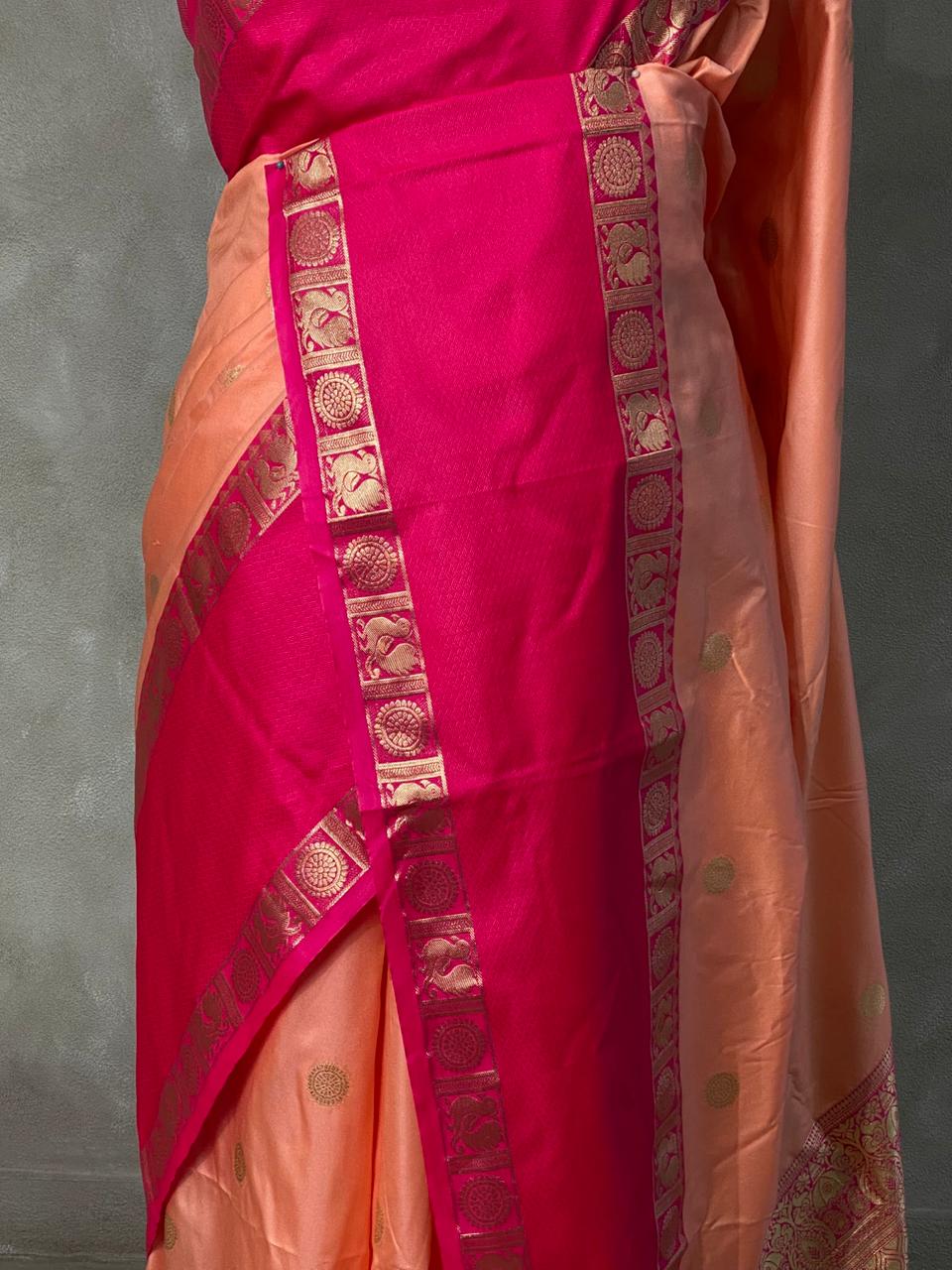 Peach and Magenta Banarasi saree -BSP9PE