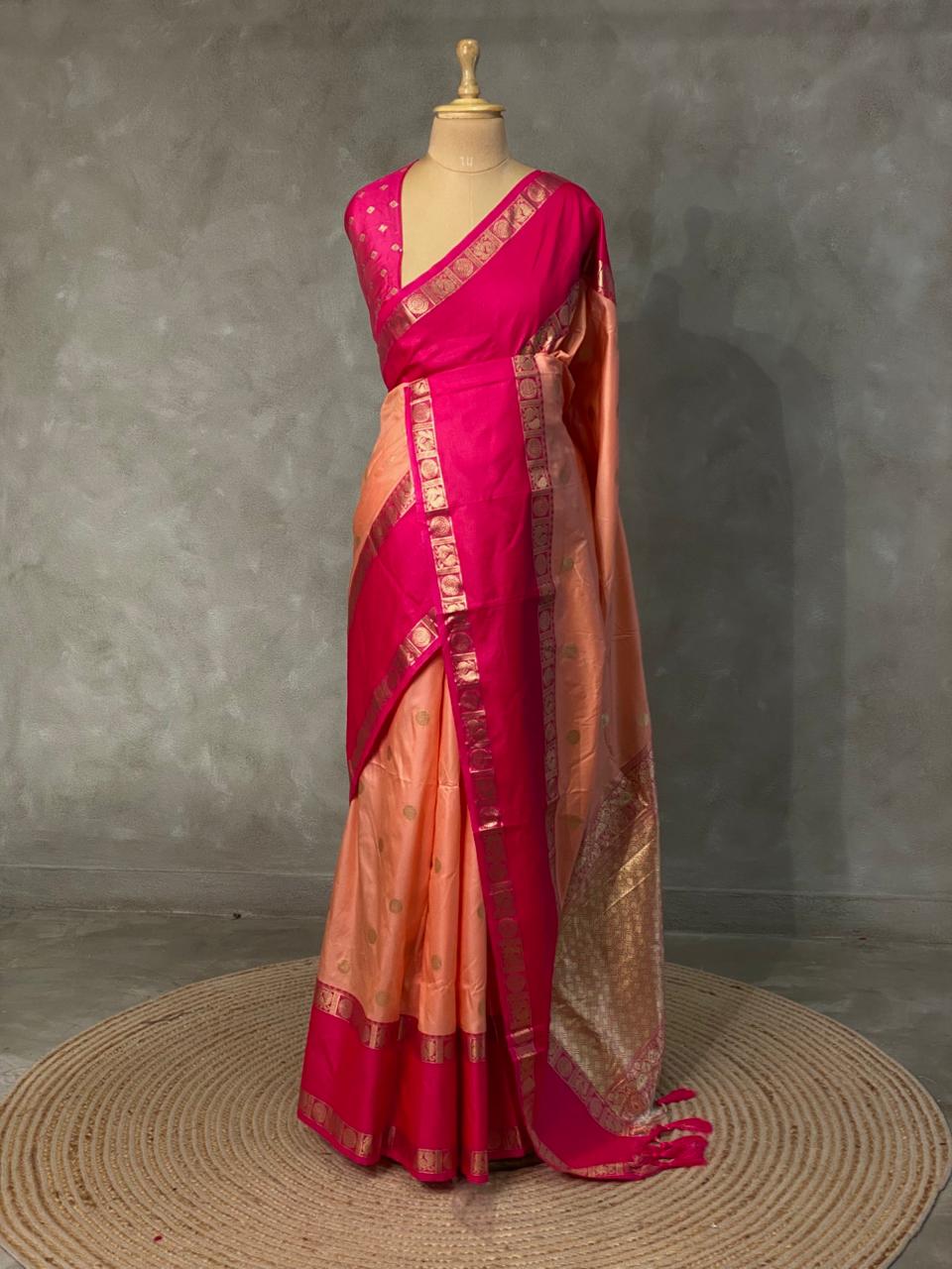 Peach and Magenta Banarasi saree -BSP9PE