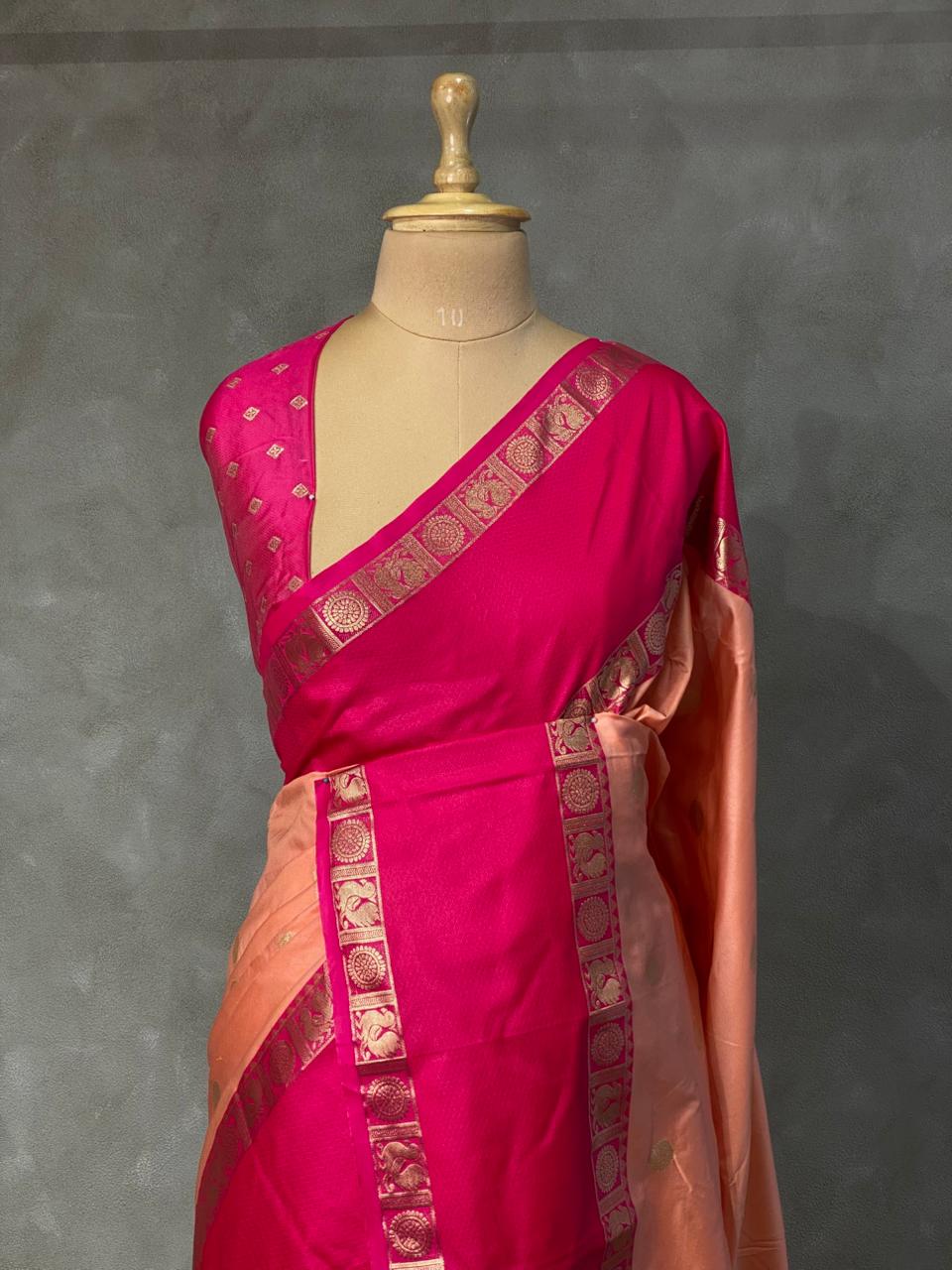 Peach and Magenta Banarasi saree -BSP9PE