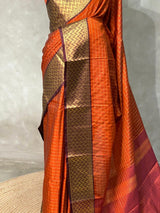 Rust Orange and brown semi Banarasi saree -MPS15A