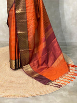 Rust Orange and brown semi Banarasi saree -MPS15A