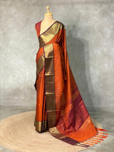 Rust Orange and brown semi Banarasi saree -MPS15A