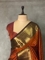 Rust Orange and brown semi Banarasi saree -MPS15B