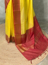 Yellow and Maroon semi Banarasi saree -MPS17