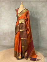 Rust orange and Brown semi Banarasi saree - MPS21-IH