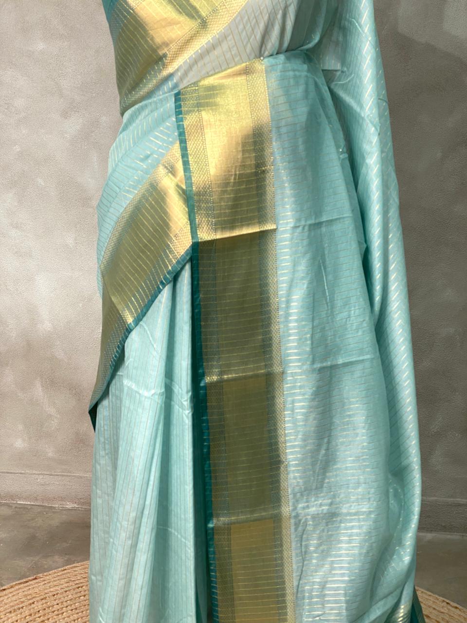 Aqua blue semi Banarasi saree -MPS18