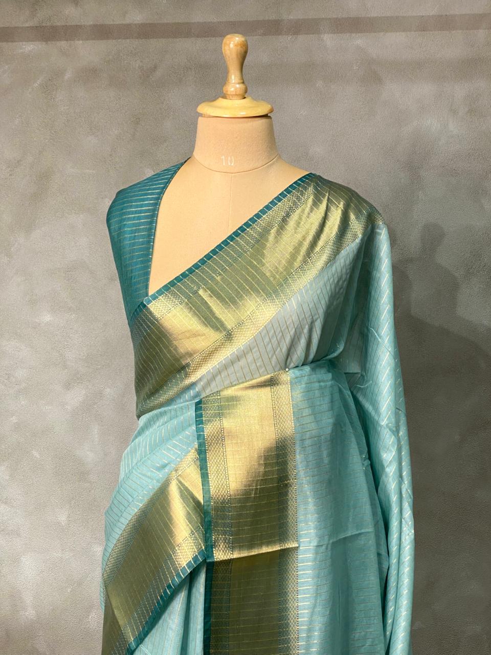 Aqua blue semi Banarasi saree -MPS18