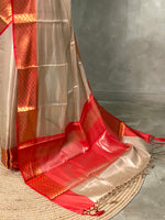 Biege and Red Tissue Banarasi silk saree- MPS20