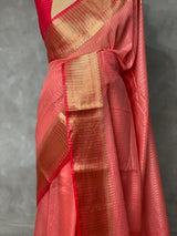 Peach and reddish magenta semi Banarasi saree -MPS19