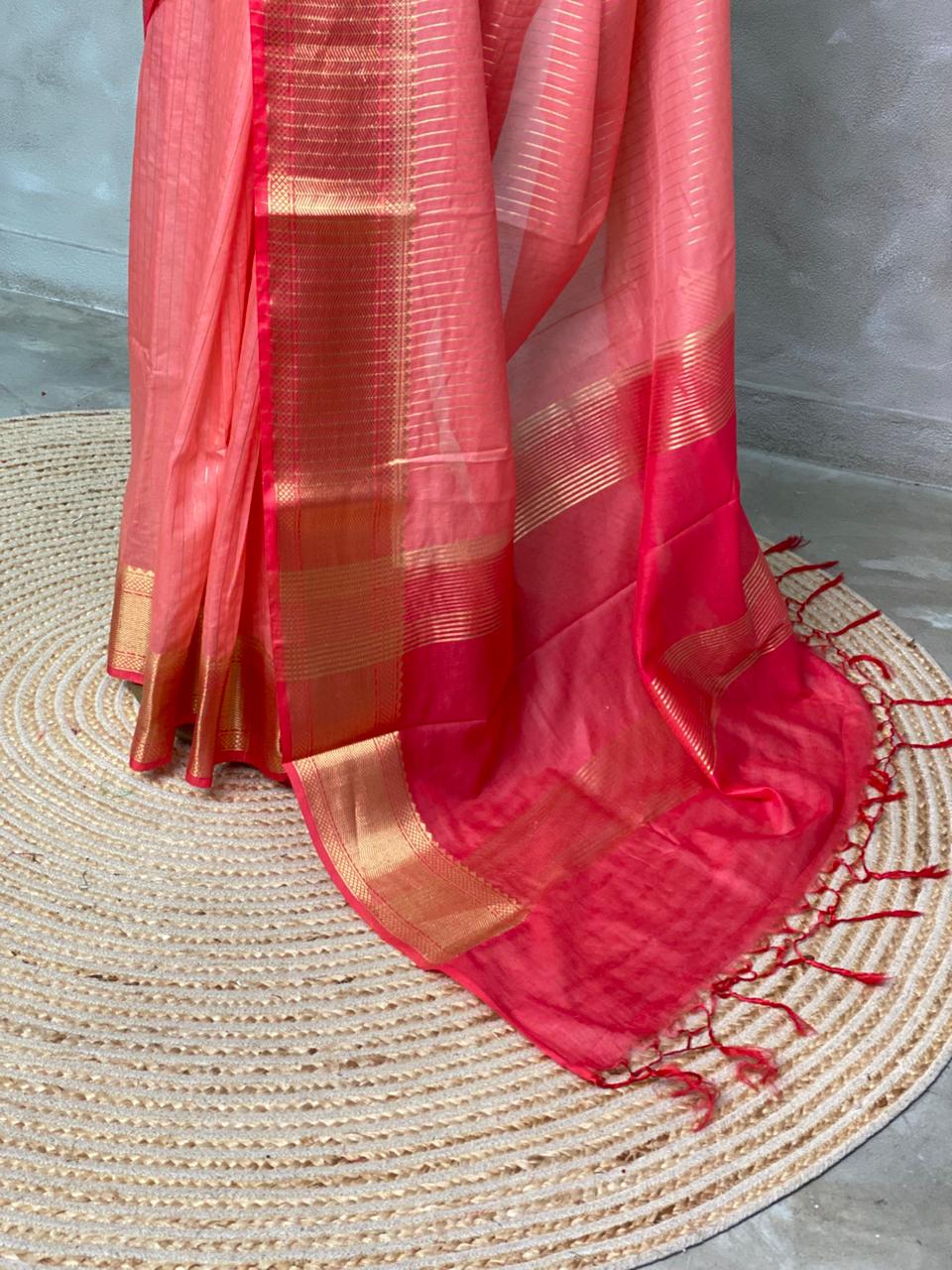 Peach and reddish magenta semi Banarasi saree -MPS19