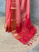 Peach and reddish magenta semi Banarasi saree -MPS19