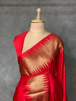 Red Semi katan Banarasi silk saree- MPS23C