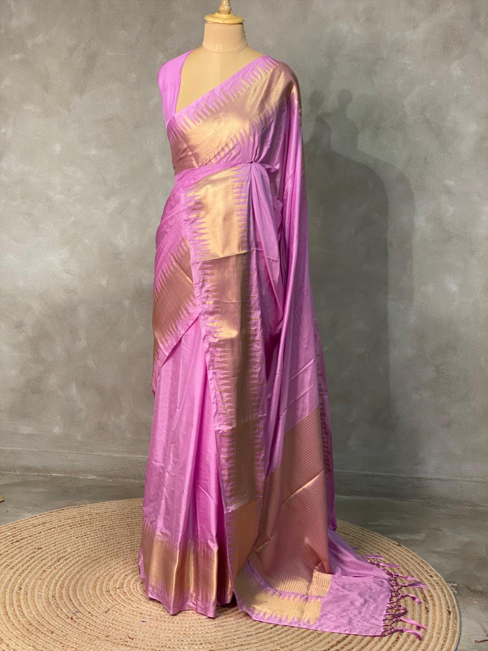 Lilac pink Semi katan Banarasi silk saree- MPS23D