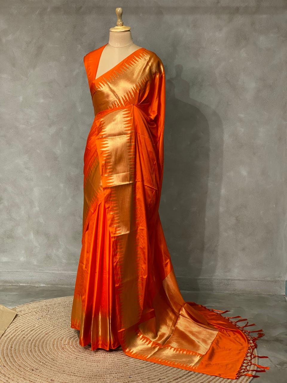 Orange katan Banarasi silk saree- MPS23I