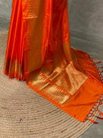 Orange katan Banarasi silk saree- MPS23I