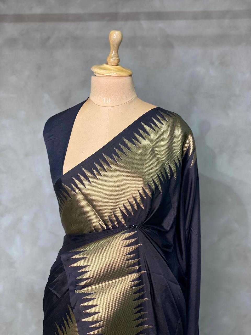 Black katan Banarasi silk saree- MPS23G