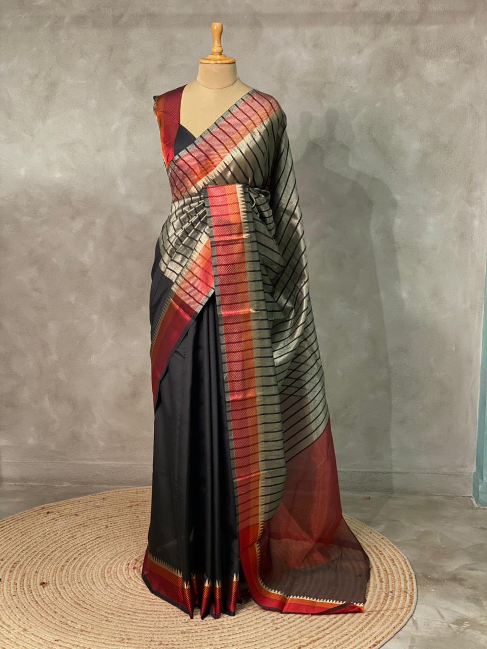 Black semi banarasi saree -PIH23