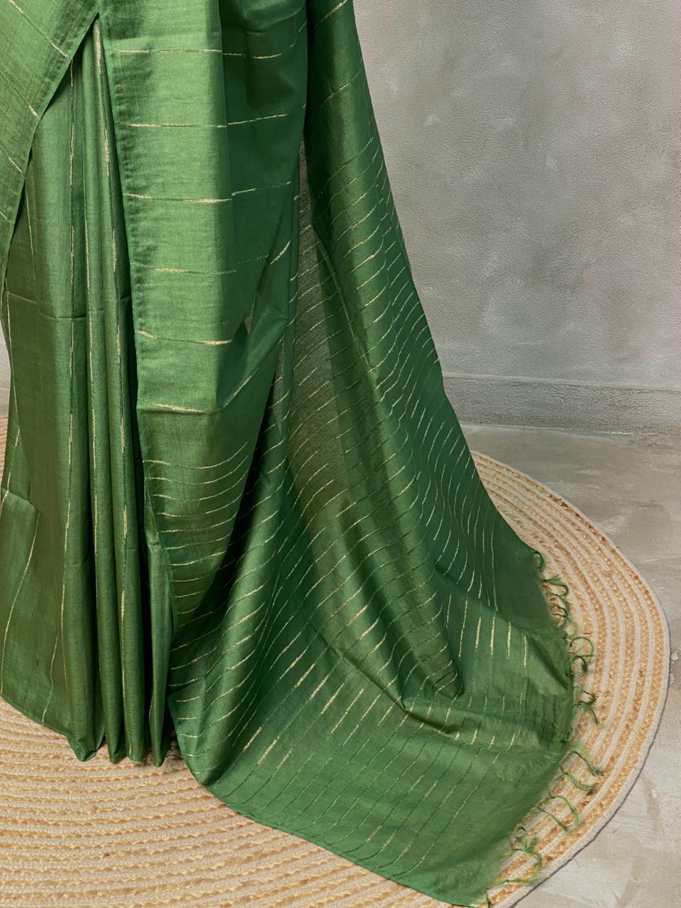 Green Tusser silk saree -SOT4