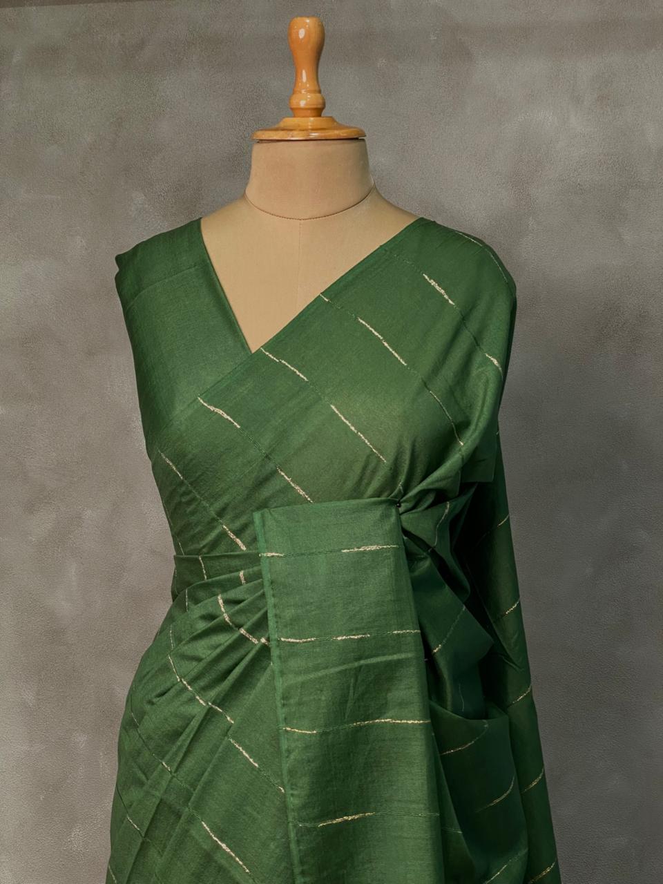 Green Tusser silk saree -SOT4