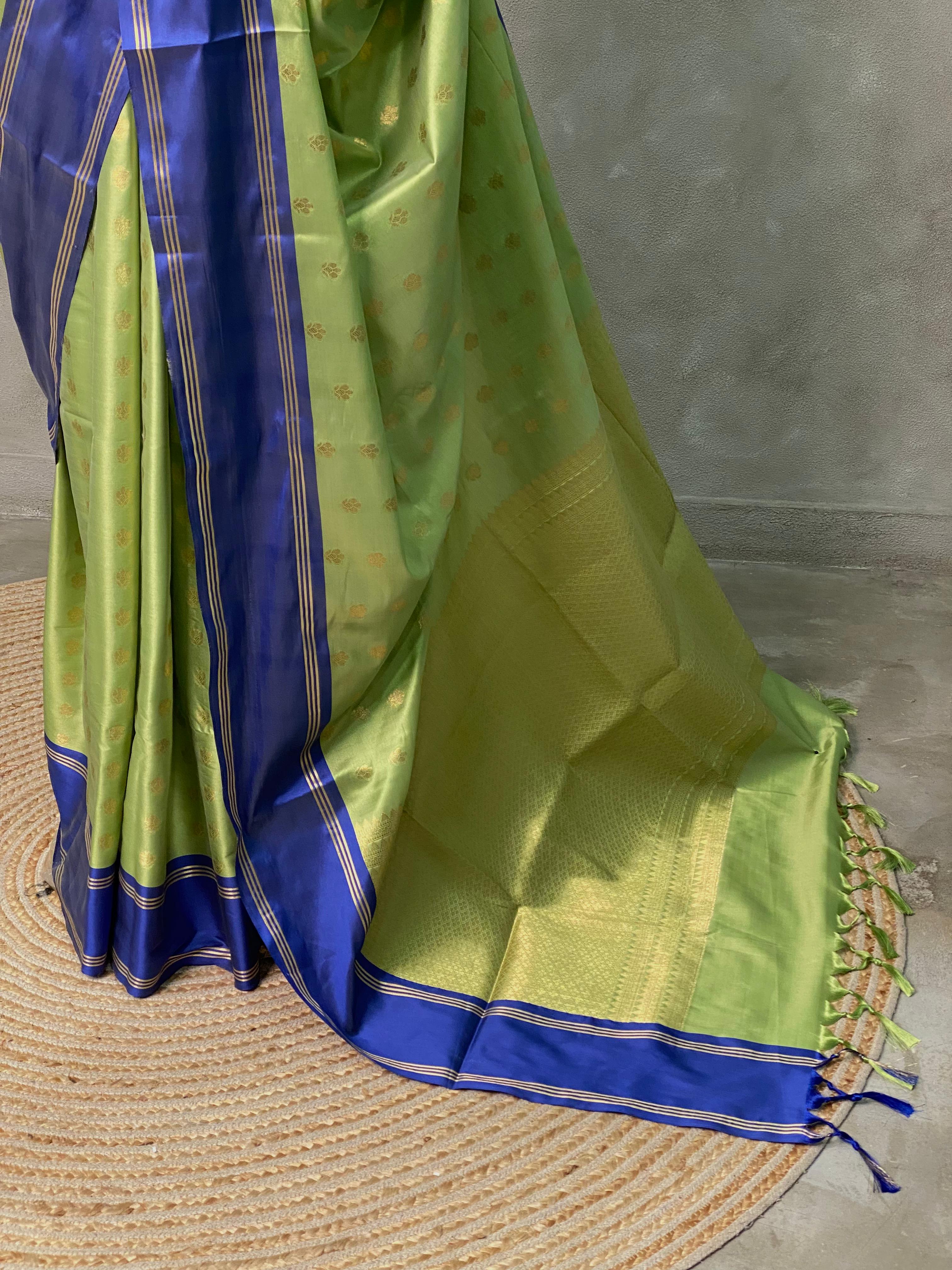 Green and Royal blue Gajji silk saree -PIH25