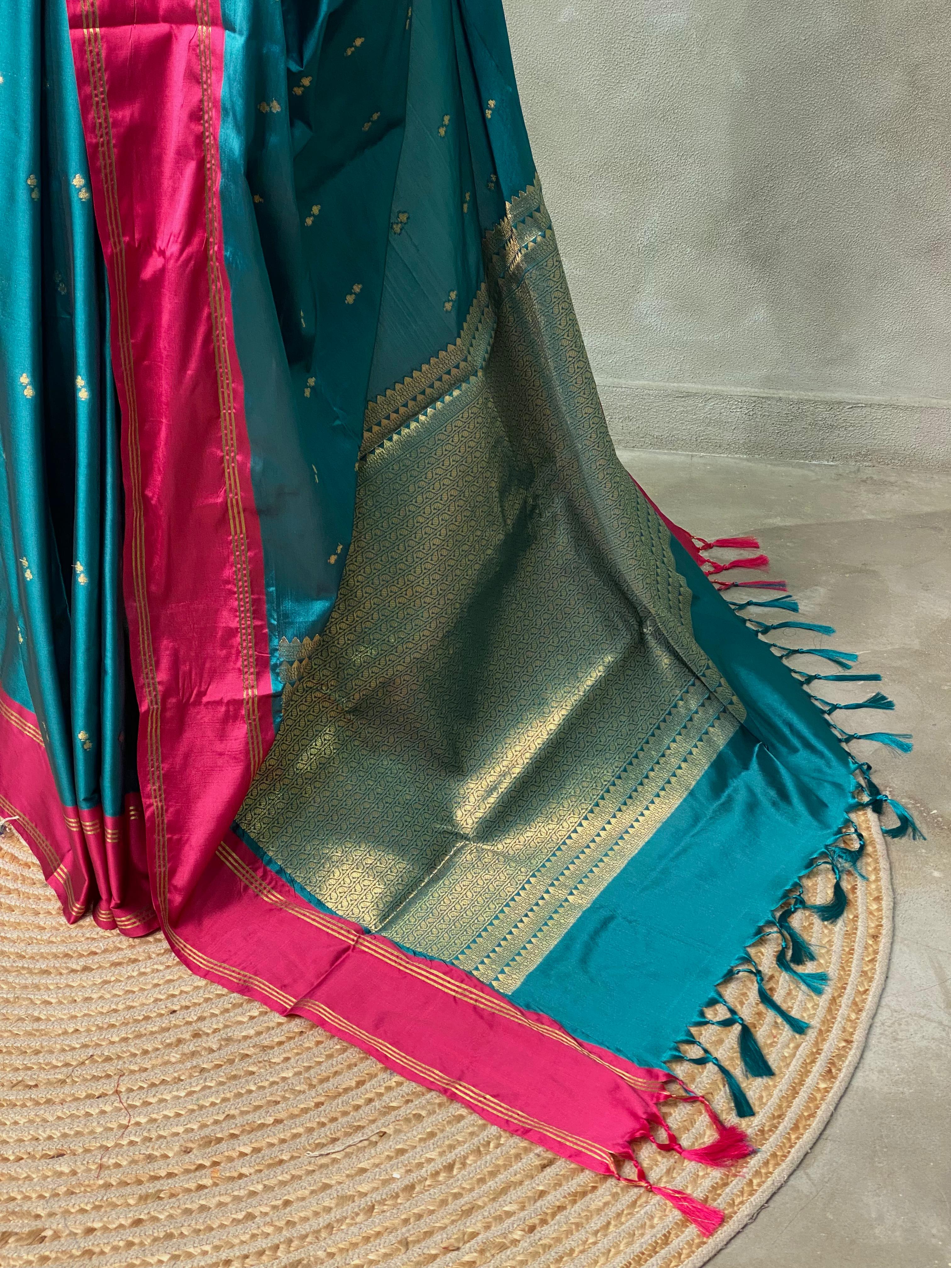 Peacock blue and magenta Gajji silk saree -PIH25D