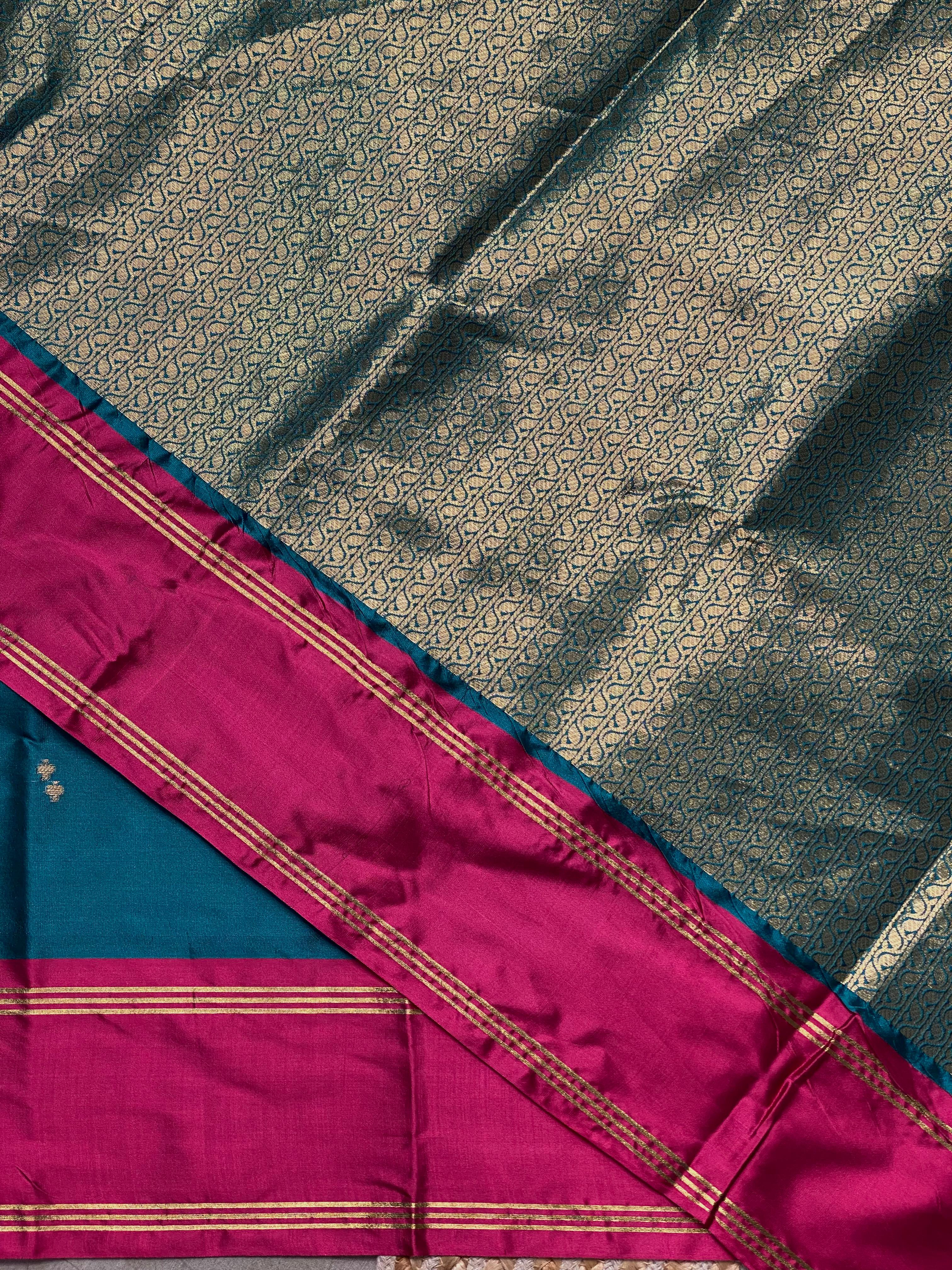 Peacock blue and magenta Gajji silk saree -PIH25D