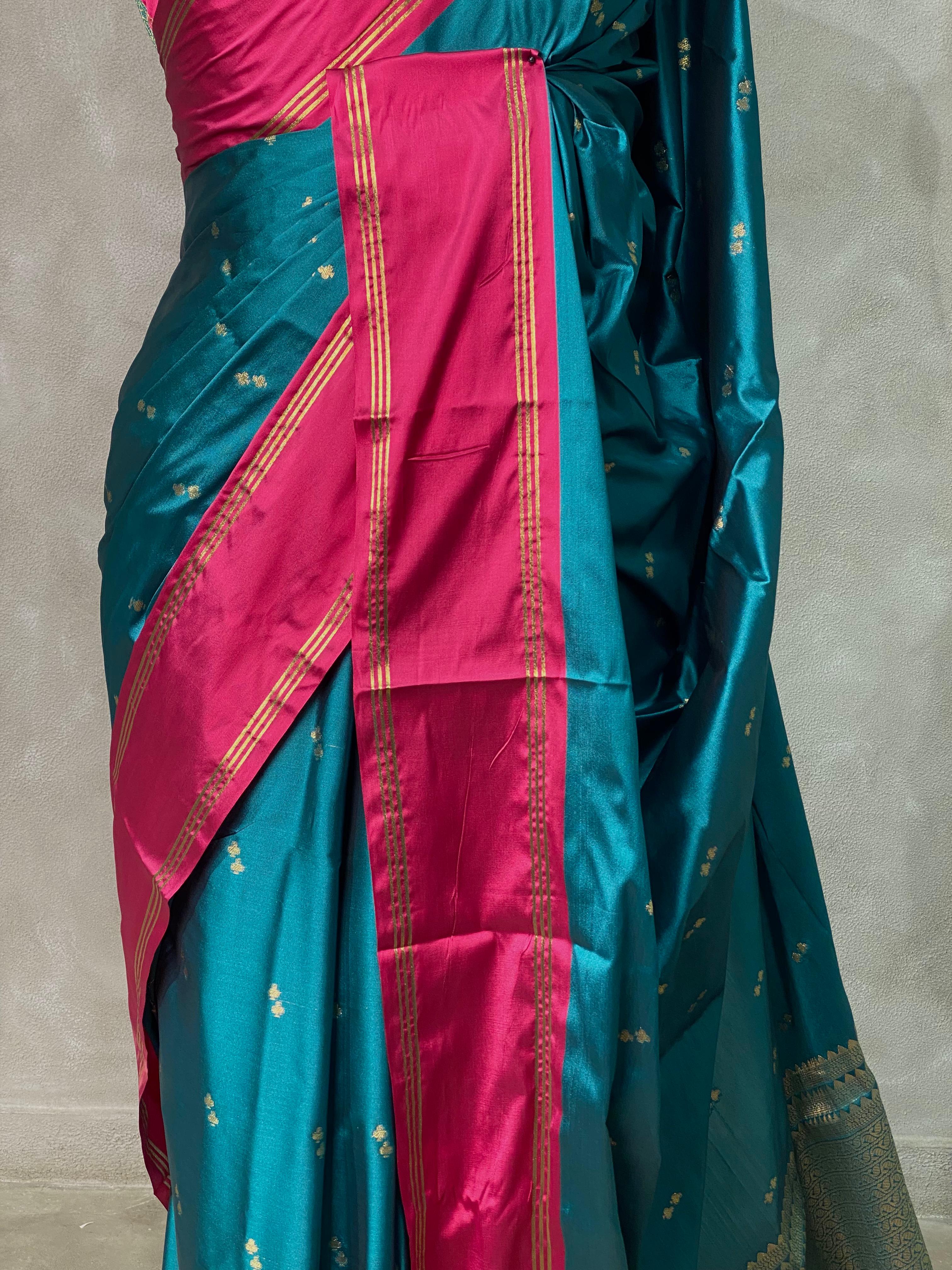 Peacock blue and magenta Gajji silk saree -PIH25D