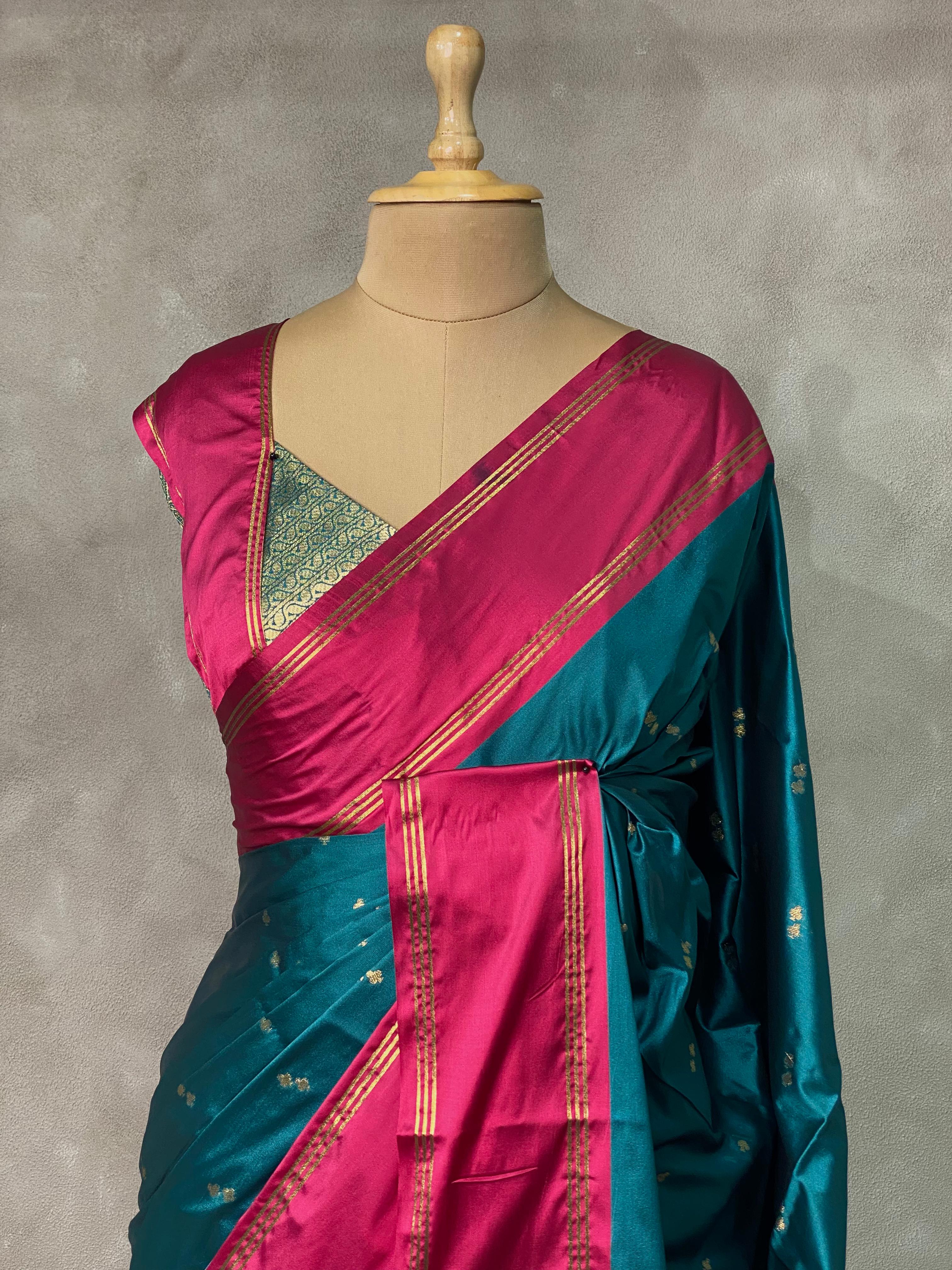 Peacock blue and magenta Gajji silk saree -PIH25D
