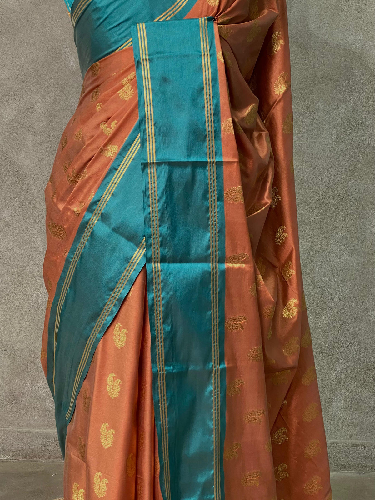 Rusty brown and peacock blue Gajji silk saree -PIH25F