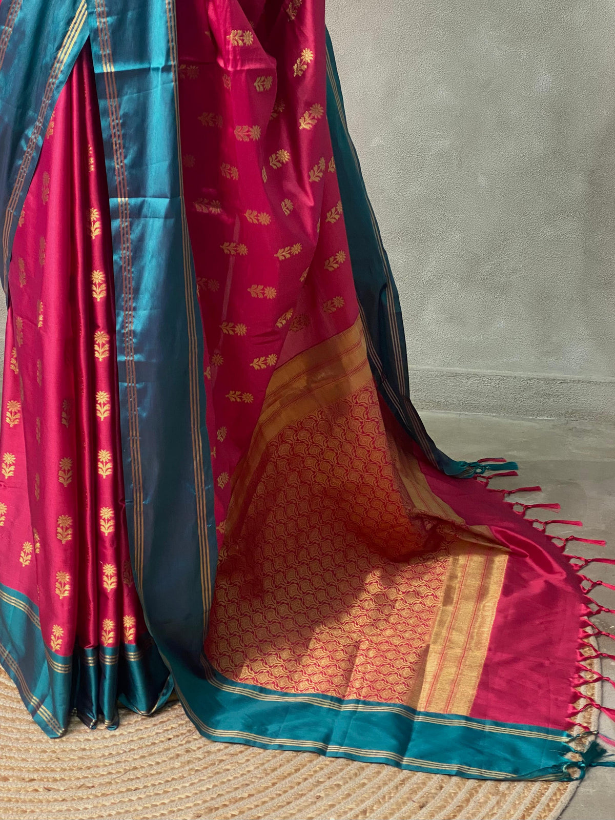 Magenta and peacock blue Gajji silk saree -PIH25G