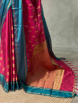 Magenta and peacock blue Gajji silk saree -PIH25G