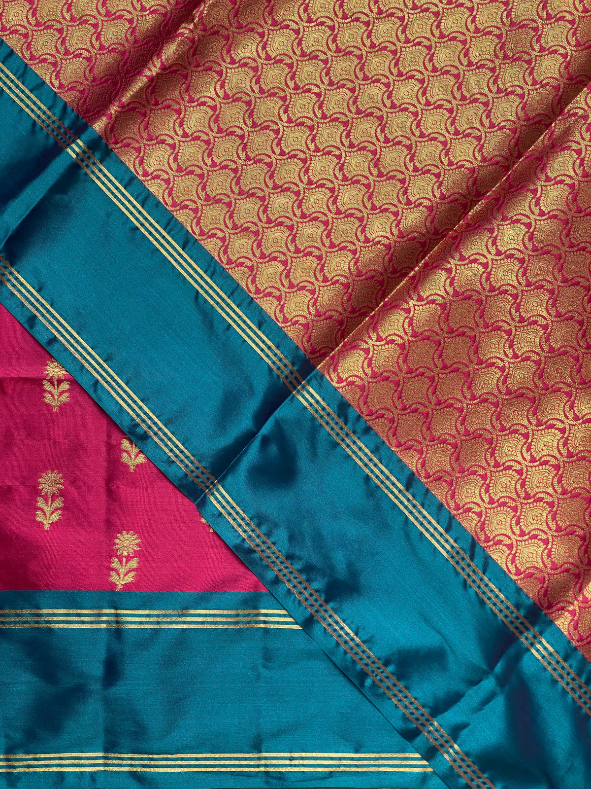 Magenta and peacock blue Gajji silk saree -PIH25G