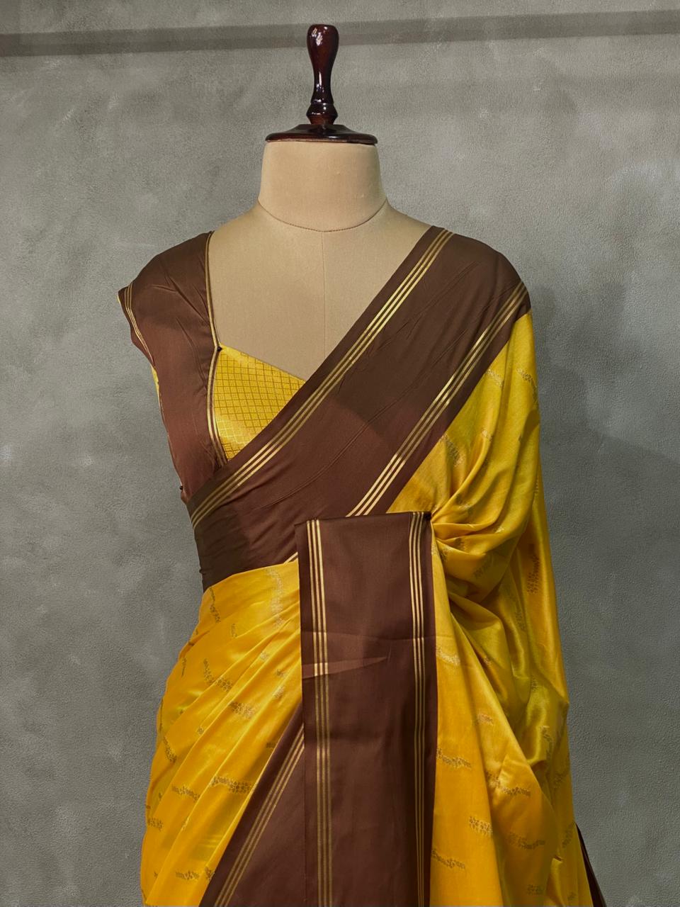 Yellow and Brown Gajji silk saree -PIH25H