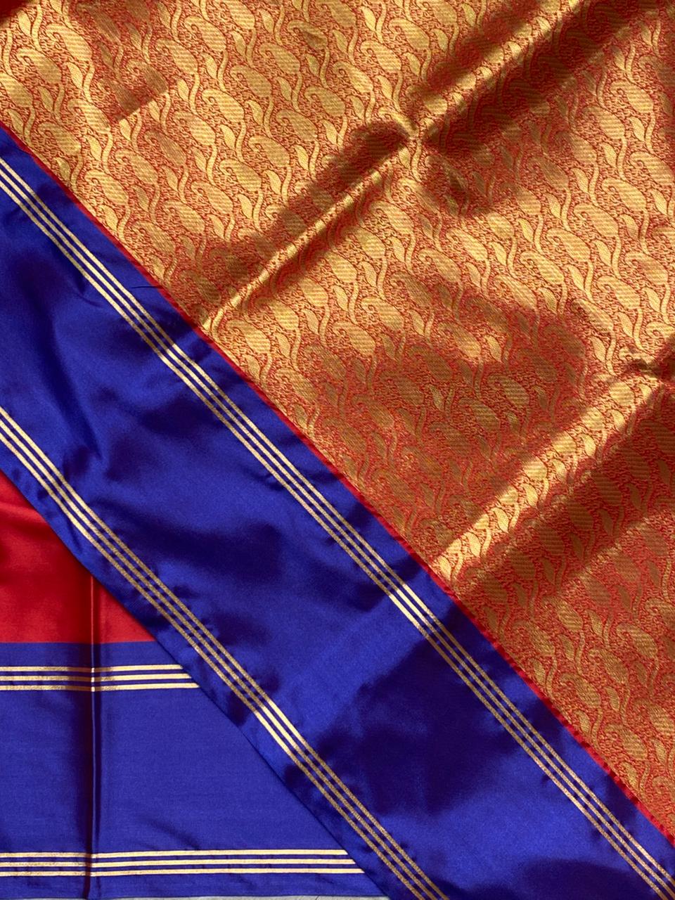 Red and Blue Gajji silk saree -PIH25I