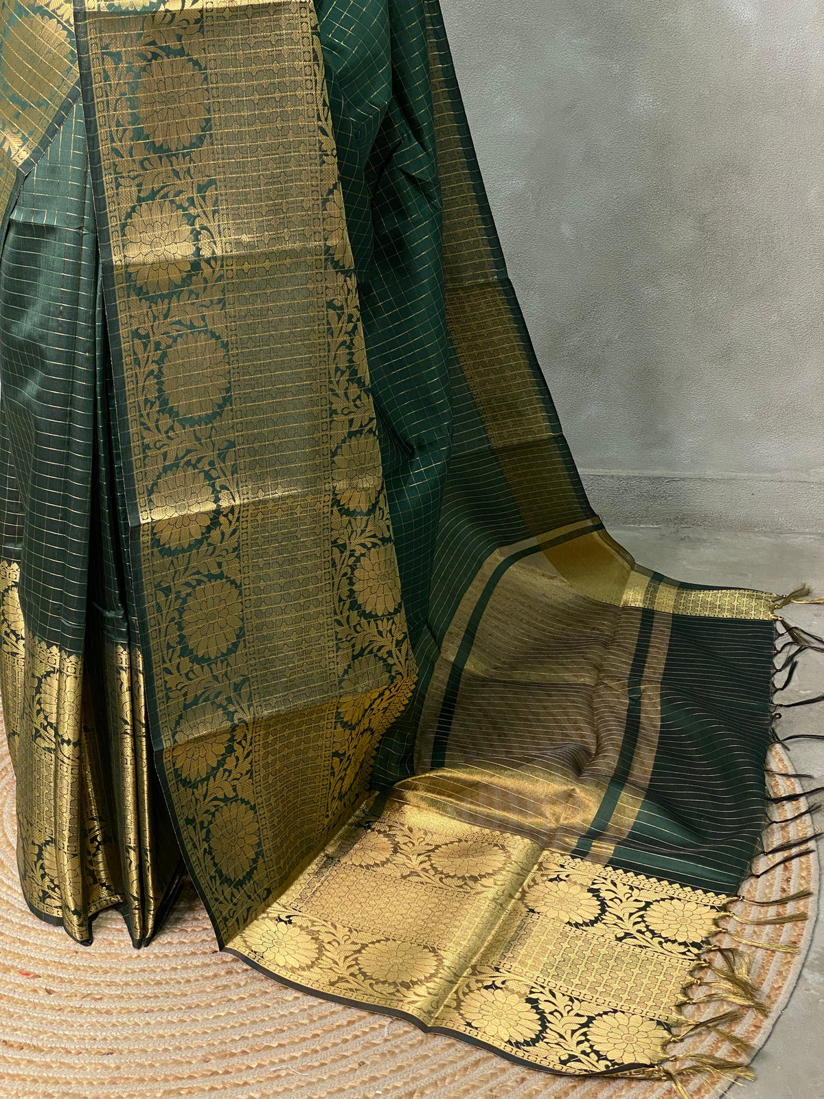Bottle Green Semi Banarasi saree - LZ9